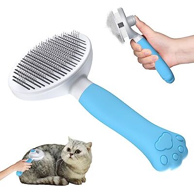 Zivacate Hondenborstel met kort en lang haar, ergonomische handgreep en reiniging met één klik, voor kort en lang haar, zeeblauw Zivacate Hondenborstel met kort en lang haar, ergonomische handgreep en reiniging met één klik, voor kort en lang haar, zeeblauw