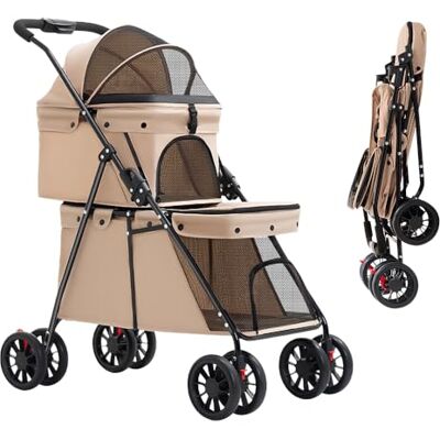 homewell 2-in-1 hondenwagen, dubbellaags, met bekerhouder, opvouwbare draagtas met parkeerrem, kinderwagen voor huisdieren, 67 x 50 x 95 cm, lichtroze homewell 2-in-1 hondenwagen, dubbellaags, met bekerhouder, opvouwbare draagtas met parkeerrem, kinderwagen voor huisdieren, 67 x 50 x 95 cm, lichtroze