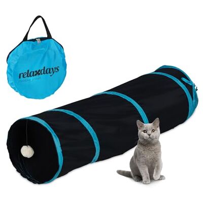 Relaxdays Opvouwbare tunnel voor katten, LxD: ca. 88 x 25 cm, met pompon, interactief speelgoed, konijn, zwart Relaxdays Opvouwbare tunnel voor katten, LxD: ca. 88 x 25 cm, met pompon, interactief speelgoed, konijn, zwart