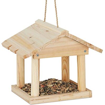 Relaxdays Hanglamp, huis voor tuin en balkon, van onbehandeld hout, klein voederstation van natuurlijk grenen, 22 x 26 x 22 cm Relaxdays Hanglamp, huis voor tuin en balkon, van onbehandeld hout, klein voederstation van natuurlijk grenen, 22 x 26 x 22 cm