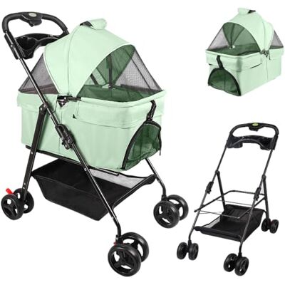 homewell Opvouwbare 3-in-1 hondenwagen, opvouwbare transporttas, kattenwagen, opbergmand, netvenster, bekerhouder, voor kleine honden en katten homewell Opvouwbare 3-in-1 hondenwagen, opvouwbare transporttas, kattenwagen, opbergmand, netvenster, bekerhouder, voor kleine honden en katten