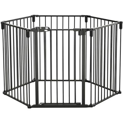 Pawhut Veiligheidsbarrière voor open haard, box voor honden, opvouwbaar, modulair, 6 panelen, met deur, zonder boren, 362,5 x 76 cm, zwart Pawhut Veiligheidsbarrière voor open haard, box voor honden, opvouwbaar, modulair, 6 panelen, met deur, zonder boren, 362,5 x 76 cm, zwart