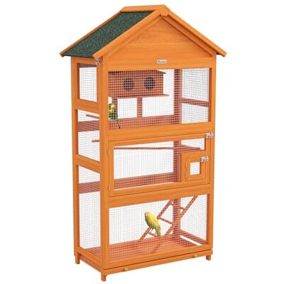 Pawhut Houten vogelkooi, papegaaienkooi, speelplaats, volière vogels buiten, waterdicht asfaltdak, voor parkiet, valkparkiet, conure, kanarie, 92 x 52 x 171 cm, oranje Pawhut Houten vogelkooi, papegaaienkooi, speelplaats, volière vogels buiten, waterdicht asfaltdak, voor parkiet, valkparkiet, conure, kanarie, 92 x 52 x 171 cm, oranje