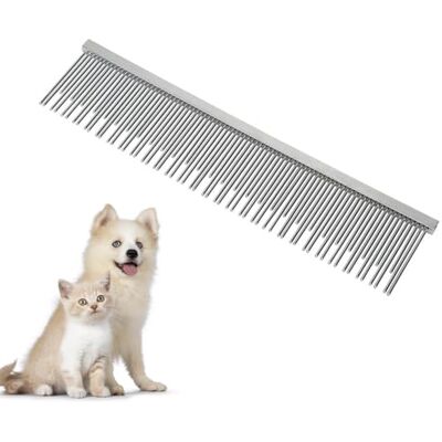 DONGKER Ontwarringskam voor katten en honden, roestvrij staal met korte en lange tanden voor katten, honden, puppy's, konijnen en paarden met halflang tot lang haar DONGKER Ontwarringskam voor katten en honden, roestvrij staal met korte en lange tanden voor katten, honden, puppy's, konijnen en paarden met halflang tot lang haar