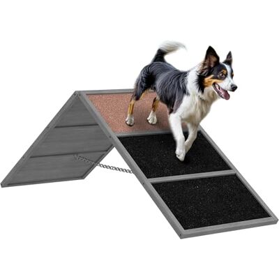 Pawhut Behendigheidshelling voor honden met antislip oppervlak, behendigheidsuitrusting voor honden, A-frame, geschikt voor alle rassen, voor tuin of park, grijs Pawhut Behendigheidshelling voor honden met antislip oppervlak, behendigheidsuitrusting voor honden, A-frame, geschikt voor alle rassen, voor tuin of park, grijs