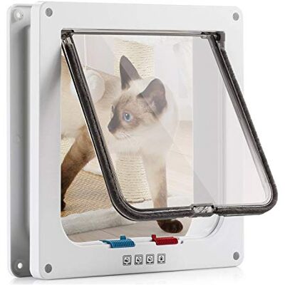 Sailnovo Hoogwaardige kattenklep 4-weg kattenluik, weerbestendig, voor binnen- en buitendeuren, ideaal voor katten en kleine honden, wit, 23,5 x 25 x 5,5 cm Sailnovo Hoogwaardige kattenklep 4-weg kattenluik, weerbestendig, voor binnen- en buitendeuren, ideaal voor katten en kleine honden, wit, 23,5 x 25 x 5,5 cm