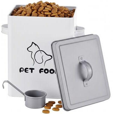 Relaxdays droogvoer doos 6 l met deksel en schep, verzinkt ijzer, wit, 27 × 23 × 15,5 cm Relaxdays droogvoer doos 6 l met deksel en schep, verzinkt ijzer, wit, 27 × 23 × 15,5 cm