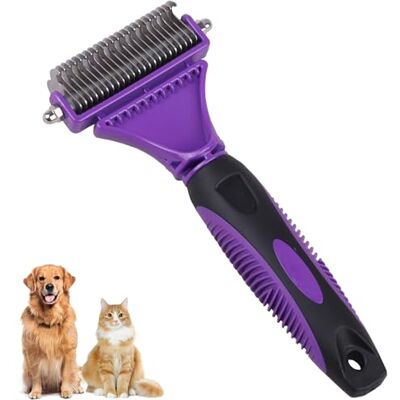 Dryxog Zelfreinigende kattenborstel, hondenborstel, kam voor katten, verwijdert tomentose, hondenkam voor het verwijderen van dode en onderharen, dubbel lemmet voor honden en katten Dryxog Zelfreinigende kattenborstel, hondenborstel, kam voor katten, verwijdert tomentose, hondenkam voor het verwijderen van dode en onderharen, dubbel lemmet voor honden en katten