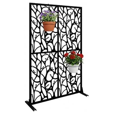 Relaxdays Inkijkbescherming van metaal, zwart, wijnstokken en vogels, 183 x 115 x 40 cm, voor tuin, balkon en terras Paravent extérieur, H x L: 183 x 115 cm, métal Relaxdays Inkijkbescherming van metaal, zwart, wijnstokken en vogels, 183 x 115 x 40 cm, voor tuin, balkon en terras Paravent extérieur, H x L: 183 x 115 cm, métal