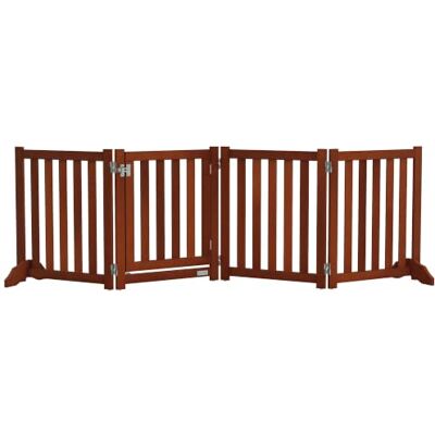 Pawhut Veiligheidshek voor honden, opvouwbaar, van hout, 205 x 60 cm, bruin Hondenbarrière voor binnen, dubbelzijdig, vrijstaand, 4 panelen, deur, steunpoten, voor huisdieren Pawhut Veiligheidshek voor honden, opvouwbaar, van hout, 205 x 60 cm, bruin Hondenbarrière voor binnen, dubbelzijdig, vrijstaand, 4 panelen, deur, steunpoten, voor huisdieren