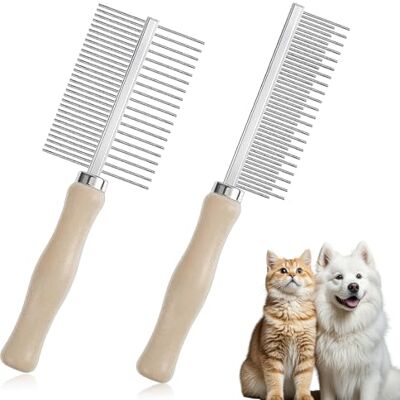 Culinavog Verzorgingskam voor honden en katten, 2 metalen ontwarrende kammen voor dieren, anti-knopen, anti-vervelling, voor kort en lang haar Culinavog Verzorgingskam voor honden en katten, 2 metalen ontwarrende kammen voor dieren, anti-knopen, anti-vervelling, voor kort en lang haar