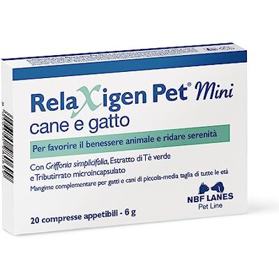 NBF Lanes Relaxigen Pet Mini hond en kat, 20 aantrekkelijke tabletten ter bevordering van het dierenwelzijn en herstel van de rust, voor middelgrote en kleine honden en katten NBF Lanes Relaxigen Pet Mini hond en kat, 20 aantrekkelijke tabletten ter bevordering van het dierenwelzijn en herstel van de rust, voor middelgrote en kleine honden en katten