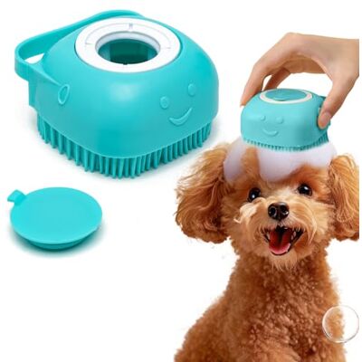 PETCUTE Badborstel voor honden en katten, licht, badborstel van zachte siliconen, voor huisdieren, met shampoo-dispenser voor honden en katten met kort/lang haar, blauw PETCUTE Badborstel voor honden en katten, licht, badborstel van zachte siliconen, voor huisdieren, met shampoo-dispenser voor honden en katten met kort/lang haar, blauw