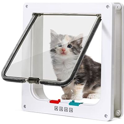 Nobleza Kattenklep met 4-weg magneet, honden of kleine dieren, afsluitbaar, eenvoudig te installeren, huisdierdeur voor katten en kleine honden (wit, M) Nobleza Kattenklep met 4-weg magneet, honden of kleine dieren, afsluitbaar, eenvoudig te installeren, huisdierdeur voor katten en kleine honden (wit, M)