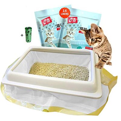 CYchen Kattenbakzak met filtergaten, 2 verpakkingen met elk 14 handgrepen, 91,5 x 45,7 cm, voor middelgrote en grote kattenbak, 1 rol (15 stuks) vuilniszakken als cadeau CYchen Kattenbakzak met filtergaten, 2 verpakkingen met elk 14 handgrepen, 91,5 x 45,7 cm, voor middelgrote en grote kattenbak, 1 rol (15 stuks) vuilniszakken als cadeau