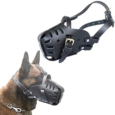 BERULL Muilkorf voor honden, leer, verstelbaar, ademend, voor middelgrote en grote honden, zwart, maat 35 x 50 cm BERULL Muilkorf voor honden, leer, verstelbaar, ademend, voor middelgrote en grote honden, zwart, maat 35 x 50 cm