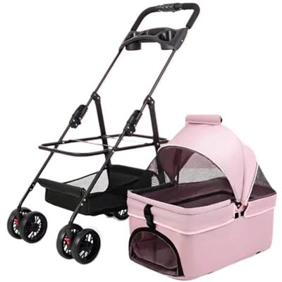 DECORN 3-in-1 kinderwagen/drager voor huisdieren, voor kleine honden, katten, autostoel voor honden, kinderwagen met afneembare houder, roze DECORN 3-in-1 kinderwagen/drager voor huisdieren, voor kleine honden, katten, autostoel voor honden, kinderwagen met afneembare houder, roze