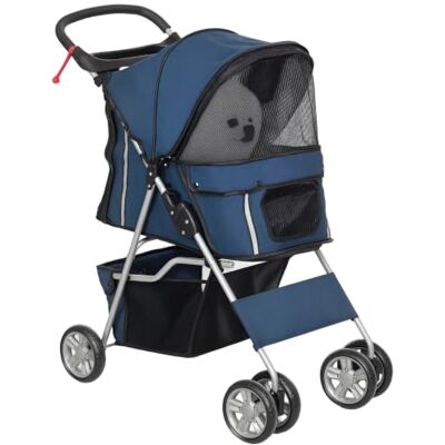 Pawhut Opvouwbare kinderwagen voor honden, 10 kg, donkerblauw Hondenwagen, zwenkwielen, remmen, reflecterende strepen, mesh-ramen, mand, wasbaar kussen, bekerhouder Pawhut Opvouwbare kinderwagen voor honden, 10 kg, donkerblauw Hondenwagen, zwenkwielen, remmen, reflecterende strepen, mesh-ramen, mand, wasbaar kussen, bekerhouder