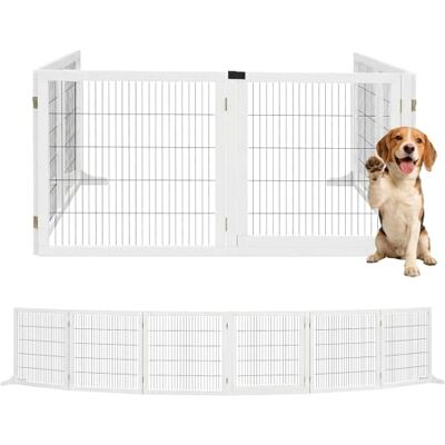 Pawhut Vrijstaand veiligheidshek, modulair, opvouwbaar, 6 panelen, 2 poten, grenenhout, 432 x 36 x 70 cm, wit Pawhut Vrijstaand veiligheidshek, modulair, opvouwbaar, 6 panelen, 2 poten, grenenhout, 432 x 36 x 70 cm, wit