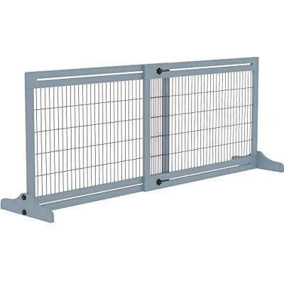 Pawhut Veiligheidshek voor honden, uittrekbaar, vrijstaand, voor huisdieren, verstelbare lengte, 104-180 x 36 x 69 cm, grenen, blauw/grijs Pawhut Veiligheidshek voor honden, uittrekbaar, vrijstaand, voor huisdieren, verstelbare lengte, 104-180 x 36 x 69 cm, grenen, blauw/grijs