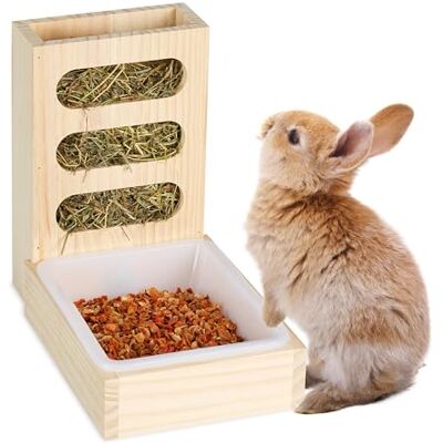 Relaxdays Hooirek met voederstation voor konijnen en cavia's, hooidispenser om op te hangen, natuurlijk hout, 1 stuk Relaxdays Hooirek met voederstation voor konijnen en cavia's, hooidispenser om op te hangen, natuurlijk hout, 1 stuk