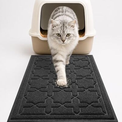 Yimobra Duurzame kattenbakmat, 90 x 60 cm, jumbo-valmatten voor kattenbak, antislip strooiselbesturing huisdieren pads, waterbestendig, zacht op poten, geen ftalaat, zwart Yimobra Duurzame kattenbakmat, 90 x 60 cm, jumbo-valmatten voor kattenbak, antislip strooiselbesturing huisdieren pads, waterbestendig, zacht op poten, geen ftalaat, zwart