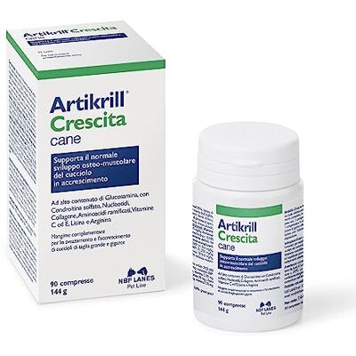 NBF Lanes Artikrill Hondengroei, 90 smakelijke parels, ondersteunt de normale osteo-spierontwikkeling van grote en gigantische puppy's tijdens spenen en vergroten NBF Lanes Artikrill Hondengroei, 90 smakelijke parels, ondersteunt de normale osteo-spierontwikkeling van grote en gigantische puppy's tijdens spenen en vergroten