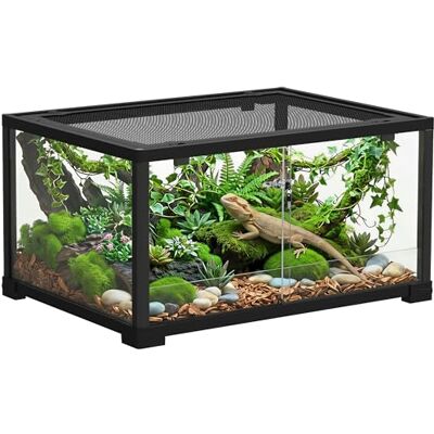 Pawhut Terrarium van glas voor reptielen, 86 l, bovenste ventilatie, schuifdeur met lekvrij slot, omheining voor hagedissen, insecten, slangen, spinnen en gekkos, 60 x 45 x 32 cm, zwart Pawhut Terrarium van glas voor reptielen, 86 l, bovenste ventilatie, schuifdeur met lekvrij slot, omheining voor hagedissen, insecten, slangen, spinnen en gekkos, 60 x 45 x 32 cm, zwart