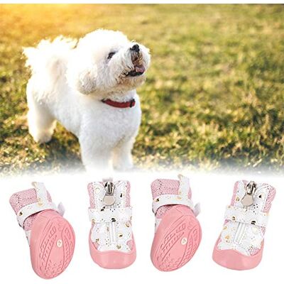 Zerodis Hondenschoenen, 4-delig, roze, ademend, antislip, van mesh, wandellaarzen, pootbescherming voor kleine honden en katten (3#) Zerodis Hondenschoenen, 4-delig, roze, ademend, antislip, van mesh, wandellaarzen, pootbescherming voor kleine honden en katten (3#)