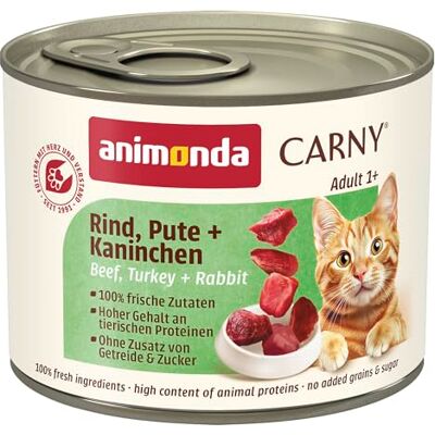 animonda Carny Adult kattenvoer, nat voer voor volwassen katten, rund, kalkoen + konijnen, 6 x 200 g animonda Carny Adult kattenvoer, nat voer voor volwassen katten, rund, kalkoen + konijnen, 6 x 200 g