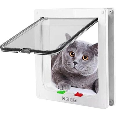 PIQIUQIU Hondenkattenluik, 4-weg, huisdierdeur, eenvoudige installatie, kattenklep, kittens, kleine honden, 19,8 x 19 x 5,5 cm, wit PIQIUQIU Hondenkattenluik, 4-weg, huisdierdeur, eenvoudige installatie, kattenklep, kittens, kleine honden, 19,8 x 19 x 5,5 cm, wit