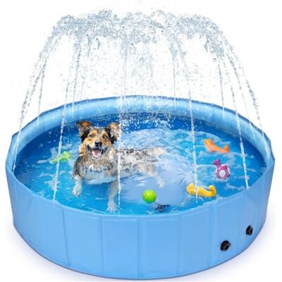 Nobleza Zwembad voor honden, badkuip met sproeier, 2-in-1, opvouwbaar en draagbaar, van pvc, antislip hondenbad voor zomer, 120 x 30 cm Nobleza Zwembad voor honden, badkuip met sproeier, 2-in-1, opvouwbaar en draagbaar, van pvc, antislip hondenbad voor zomer, 120 x 30 cm