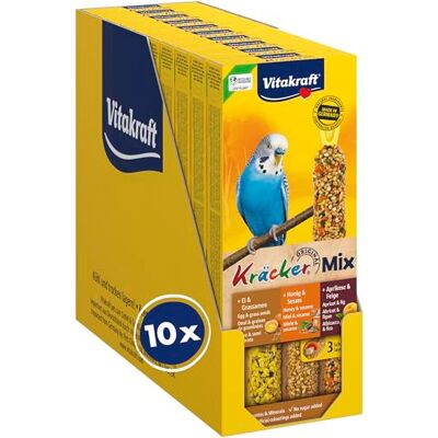 Vitakraft Kräcker Mix Vogeltraktatie, knabbelsticks, met ei en graszaden, met abrikoos en vijg, met honing en sesam, voor snavelverzorging, zonder toegevoegde suiker (10 x 80 g) Vitakraft Kräcker Mix Vogeltraktatie, knabbelsticks, met ei en graszaden, met abrikoos en vijg, met honing en sesam, voor snavelverzorging, zonder toegevoegde suiker (10 x 80 g)