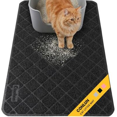 Conlun Kattenbakmat, kattenbakmat, 61 x 43 cm, kattenbakmat, rooster, strooicontrole, design, kattenbakonderlegger, waterdicht urinebestendig materiaal, gemakkelijk te reinigen (zwart) Conlun Kattenbakmat, kattenbakmat, 61 x 43 cm, kattenbakmat, rooster, strooicontrole, design, kattenbakonderlegger, waterdicht urinebestendig materiaal, gemakkelijk te reinigen (zwart)