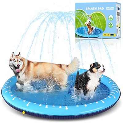 Nobleza Zwembad voor honden, groot, D 170 cm, 0,55 cm, dik, waterspeelmat voor honden, met spatten en antislip, draagbaar, duurzaam Nobleza Zwembad voor honden, groot, D 170 cm, 0,55 cm, dik, waterspeelmat voor honden, met spatten en antislip, draagbaar, duurzaam