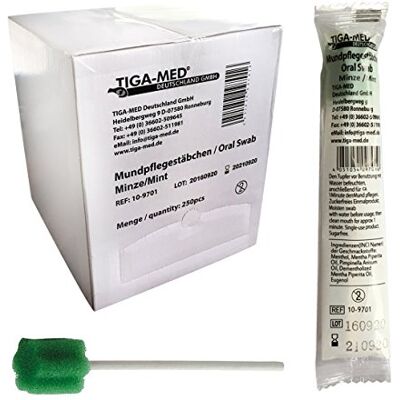 TIGA-MED 250 stuks wegwerp mondverzorgingssticks voor mondverzorging, zachte reiniging en bevochtiging, hygiënisch en absorberend, afzonderlijk verpakt in een doos TIGA-MED 250 stuks wegwerp mondverzorgingssticks voor mondverzorging, zachte reiniging en bevochtiging, hygiënisch en absorberend, afzonderlijk verpakt in een doos