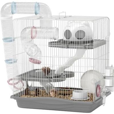 Pawhut Hamsterkooi met 3 niveaus voor dwerghamsters, 45 x 30 x 45 cm, grijs Knaagdierkooi, oefenwiel, tunnel, bak, hok, oprijplaat, voor gerbils Pawhut Hamsterkooi met 3 niveaus voor dwerghamsters, 45 x 30 x 45 cm, grijs Knaagdierkooi, oefenwiel, tunnel, bak, hok, oprijplaat, voor gerbils