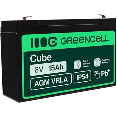Green Cell AGM 6 V 15 Ah VRLA loodaccu voor speelgoed en grasmaaiers voor kassa's en weegschalen, alarm- en brandveiligheidssystemen, bewakingscamera's en telecommunicatiesystemen Green Cell AGM 6 V 15 Ah VRLA loodaccu voor speelgoed en grasmaaiers voor kassa's en weegschalen, alarm- en brandveiligheidssystemen, bewakingscamera's en telecommunicatiesystemen