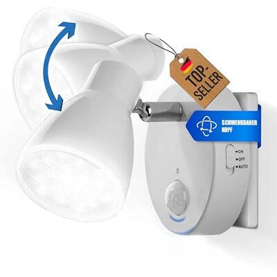 Trango 2635-016 Nachtlampje met led-sensor, wit, draaibaar, draaibaar, automatische functie, bewegingsmelder, 230 V stekkerlamp, veiligheids- en oriëntatielamp Trango 2635-016 Nachtlampje met led-sensor, wit, draaibaar, draaibaar, automatische functie, bewegingsmelder, 230 V stekkerlamp, veiligheids- en oriëntatielamp