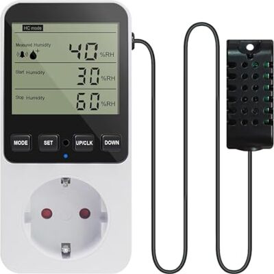 BORDEAG Vochtregelaar, hygrostaatstopcontact met sensor, 230 V temperatuurregelaar, temperatuurschakelaar met alarm, digitale hygrostaat voor luchtontvochtiger, paddenstoel, terrarium BORDEAG Vochtregelaar, hygrostaatstopcontact met sensor, 230 V temperatuurregelaar, temperatuurschakelaar met alarm, digitale hygrostaat voor luchtontvochtiger, paddenstoel, terrarium