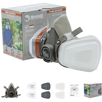 RHINO Smart Solutions RHINO Gezichtsbedekking voor verf, stof, deeltjes, chemicaliën, polijstmachine voor organische dampen, pollen en chemicaliën met katoenfilters RHINO Smart Solutions RHINO Gezichtsbedekking voor verf, stof, deeltjes, chemicaliën, polijstmachine voor organische dampen, pollen en chemicaliën met katoenfilters