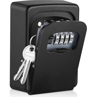 Nestling Waterdichte wandsleutelbox voor buiten, veilige sleutelkluis met 4-cijferige code, grote capaciteit voor huis- en noodsleutels, zwart Nestling Waterdichte wandsleutelbox voor buiten, veilige sleutelkluis met 4-cijferige code, grote capaciteit voor huis- en noodsleutels, zwart