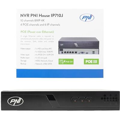 PNI POE NVR House IP710J, 10 kanalen 4K 8MP, 4 POE-kanalen ja 6 kanalen IP, zwart PNI POE NVR House IP710J, 10 kanalen 4K 8MP, 4 POE-kanalen ja 6 kanalen IP, zwart