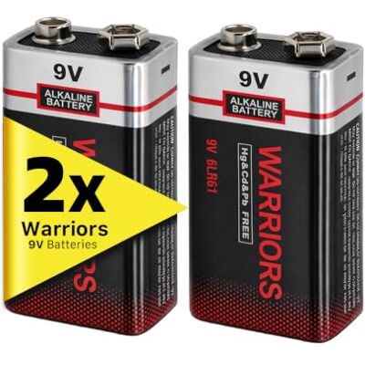 Warriors 2 stuks 9 V alkalinebatterijen, hoog vermogen, lange levensduur, voor rookmelders, brandalarmen, alarmsensoren, 6LR61, 6F22, PP3, MN1604 Warriors 2 stuks 9 V alkalinebatterijen, hoog vermogen, lange levensduur, voor rookmelders, brandalarmen, alarmsensoren, 6LR61, 6F22, PP3, MN1604