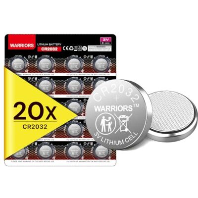 Warriors 20 x CR2032 3 V lithiumbatterij, lange levensduur, voor horloges met afstandsbedieningen, sleutels, rekenmachines, veiligheid voor kinderen Warriors 20 x CR2032 3 V lithiumbatterij, lange levensduur, voor horloges met afstandsbedieningen, sleutels, rekenmachines, veiligheid voor kinderen