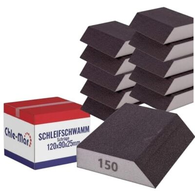 Chle-Mar 10 x schuurspons korrel 150 schuurblok voor hout, metaal en kunststof schuurset voor handmatig slijpen afgeschuinde spons voor randen en moeilijk bereikbare plaatsen Chle-Mar 10 x schuurspons korrel 150 schuurblok voor hout, metaal en kunststof schuurset voor handmatig slijpen afgeschuinde spons voor randen en moeilijk bereikbare plaatsen