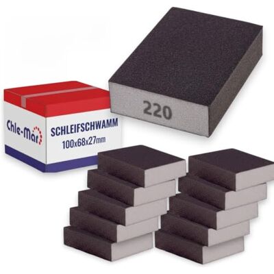 Chle-Mar 10 x schuurspons korrel 220 schuurblok voor hout, metaal en kunststof schuurset voor handmatig slijpen rechthoekige spons voor vlakke en randen Chle-Mar 10 x schuurspons korrel 220 schuurblok voor hout, metaal en kunststof schuurset voor handmatig slijpen rechthoekige spons voor vlakke en randen