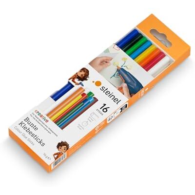 Steinel Lijmstiften 85°C Color, kleurrijke lijmstiften 7 mm, 16 stuks, hete lijmpatronen, voor GlueMatic 1007-LT lijmpistool Steinel Lijmstiften 85°C Color, kleurrijke lijmstiften 7 mm, 16 stuks, hete lijmpatronen, voor GlueMatic 1007-LT lijmpistool