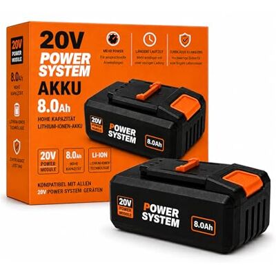 Akkuzone 20 V 8,0 Ah accu compatibel met Worx PowerShare systeem, Li-Ion reserveaccu met led-indicator, hoge prestaties en lange levensduur Akkuzone 20 V 8,0 Ah accu compatibel met Worx PowerShare systeem, Li-Ion reserveaccu met led-indicator, hoge prestaties en lange levensduur