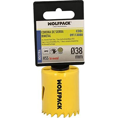 WOLFPACK LINEA PROFESIONAL kroon, bimetaalzaag Ø 38 mm thermisch gehard, versterkte basis, kroon, hout, boorgaten van hout, staal, ijzer, kunststof WOLFPACK LINEA PROFESIONAL kroon, bimetaalzaag Ø 38 mm thermisch gehard, versterkte basis, kroon, hout, boorgaten van hout, staal, ijzer, kunststof